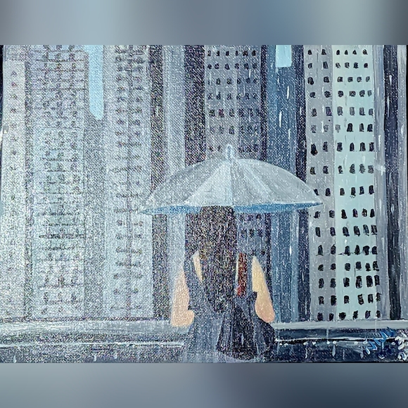 Original Unframed Acrylic Painting Of Women In Rain On 8x10 Canvas Board - Picture 7 of 8